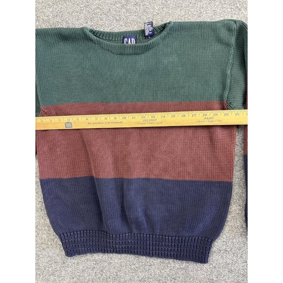 GAP Sweater Mens Medium Green Red Navy Blue Block Stripe Knit Pullover Cotton - Picture 4 of 5